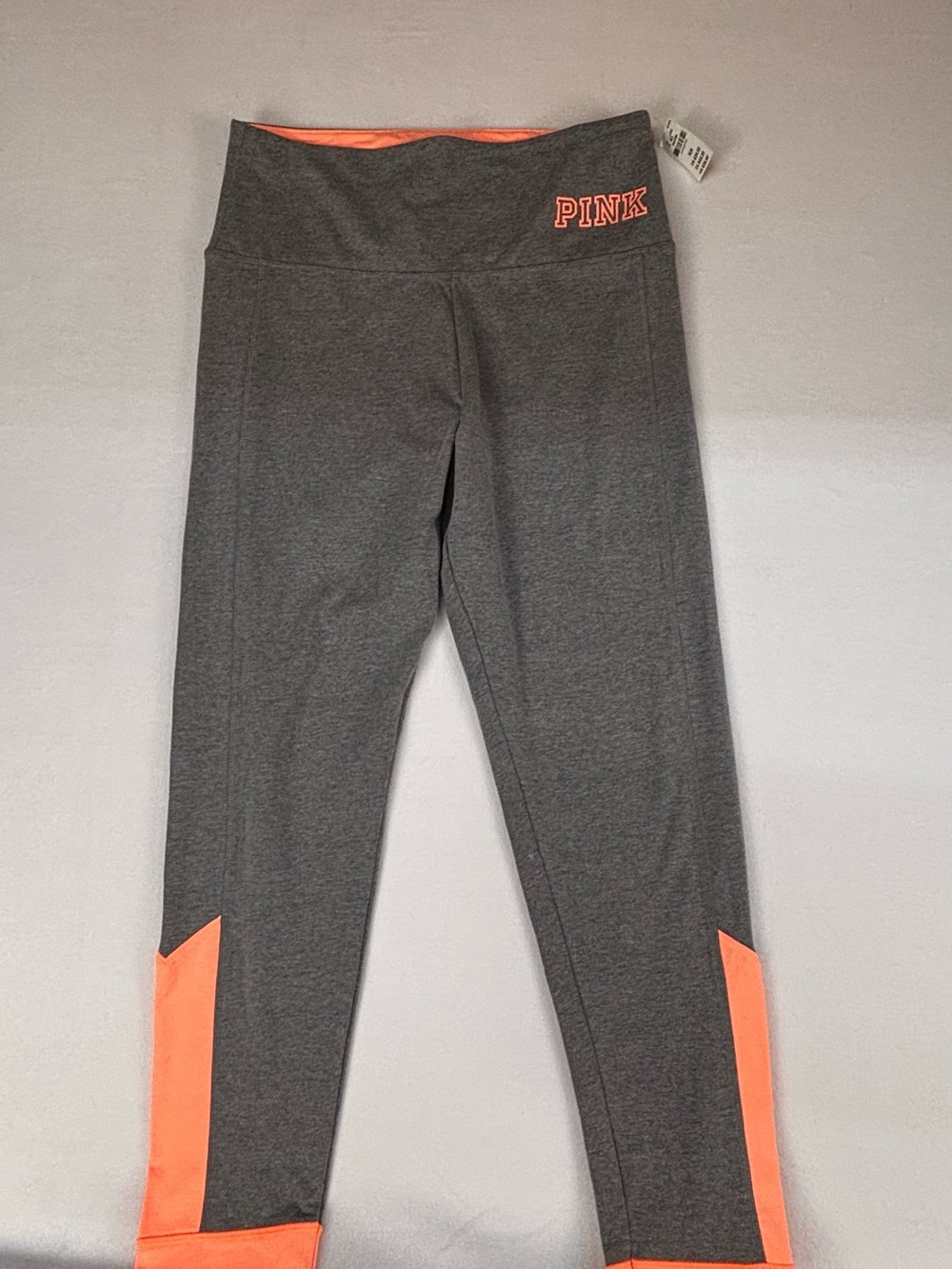 PINK Victoria's Secret Gray Leggings with Neon Coral Panels